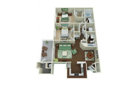 Floor plan for 2 beds, 2 baths, 991 sqft